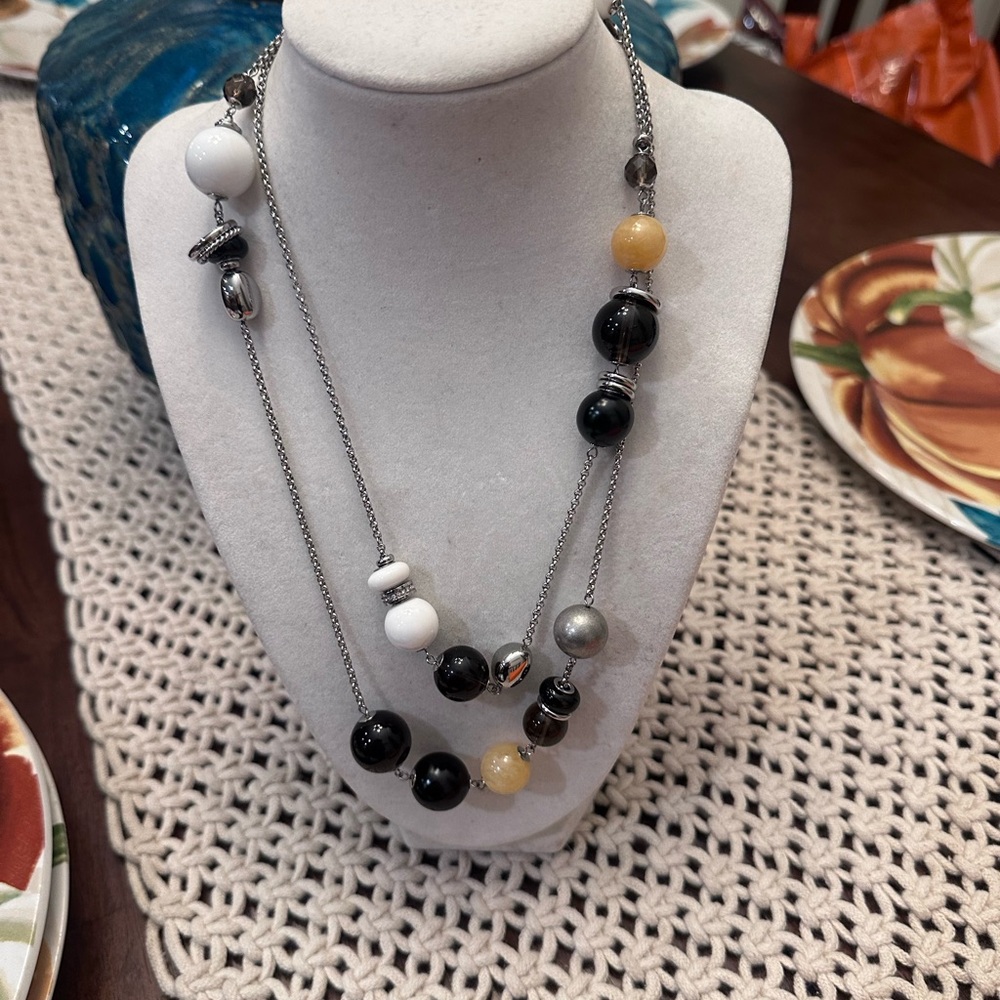 Fossil Necklace Women’s Stainless Steel Assorted Smoky Quartz Beads NWT - Picture 4 of 8